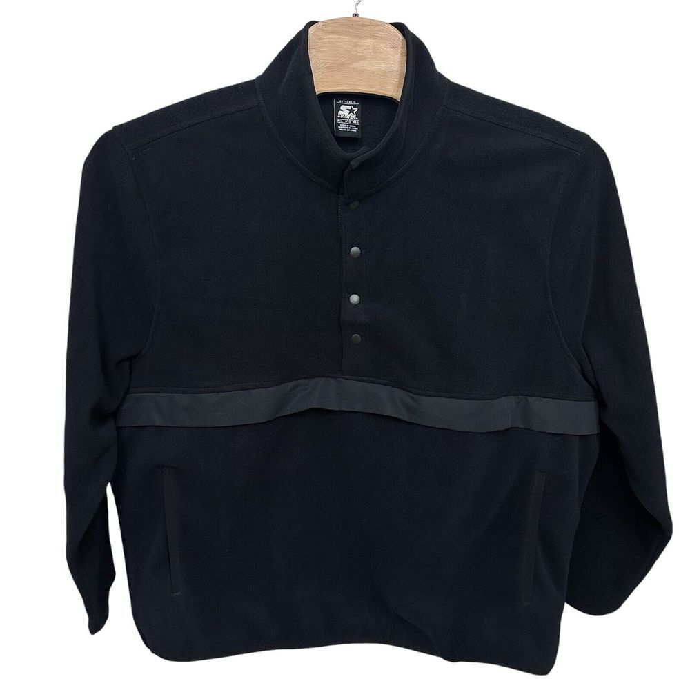 Starter Big & Tall Men's Black Pullover Fleece Size 4XL Pockets 1/4 Snap Front